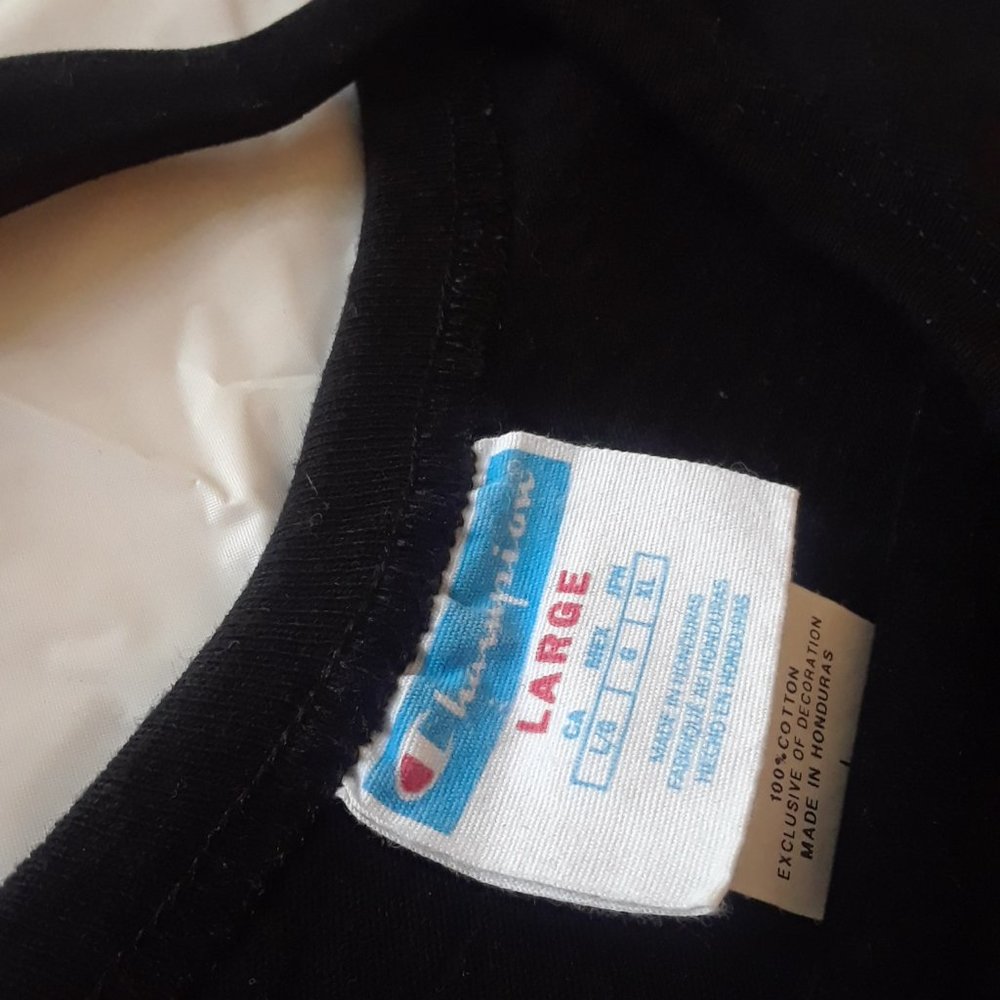 Vintage Champion T Shirt Embroidered Logo Large Black Tee - Picture 3 of 7